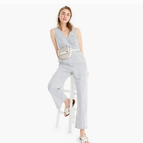 ☀️NWT Point Sur J. Crew Stripes Wide Leg Tailored Jumpsuit, size 4 - Picture 1 of 15